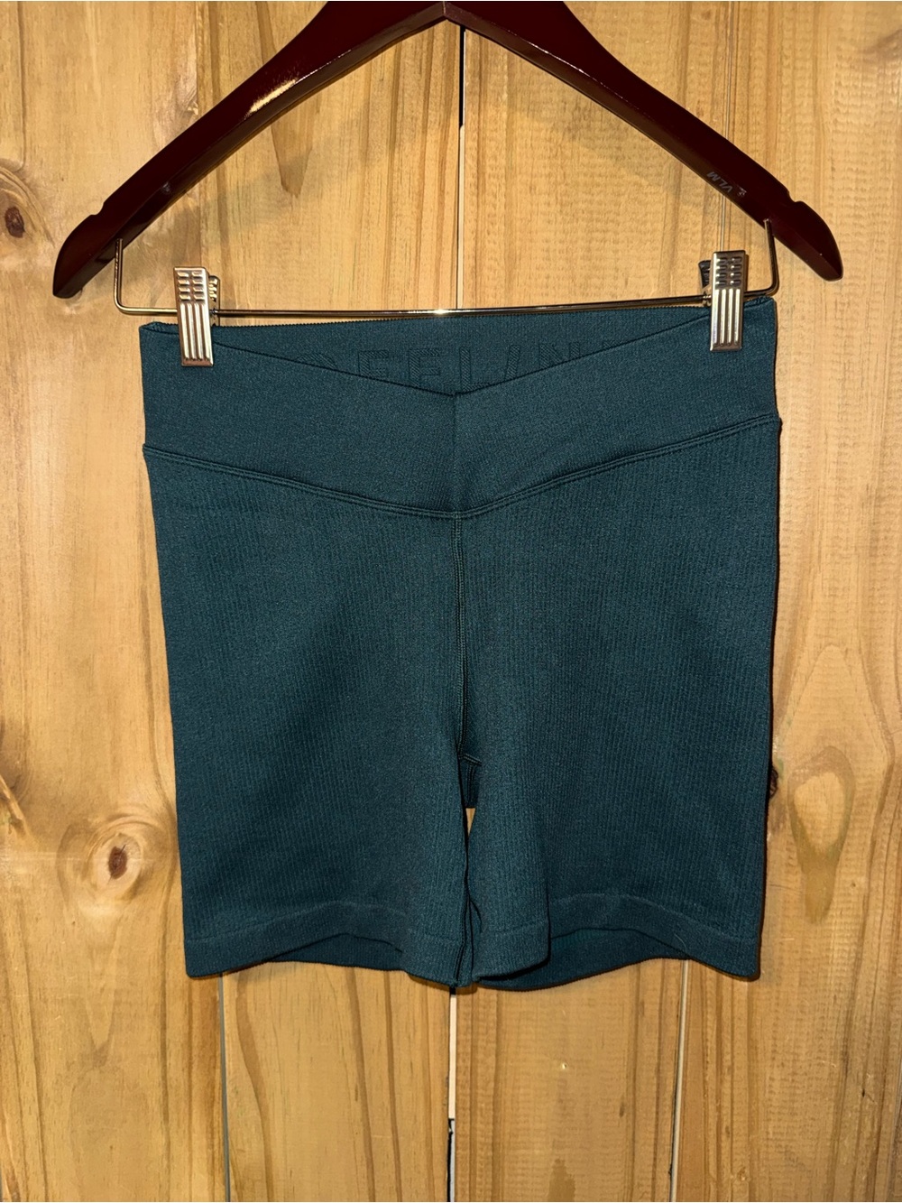 High-Rise Ribbed Bike Shorts in Teal Green